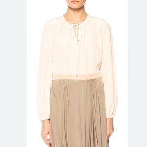 Diane von Furstenberg Ivory Silk Blouse Keyhole Tie Sz 2